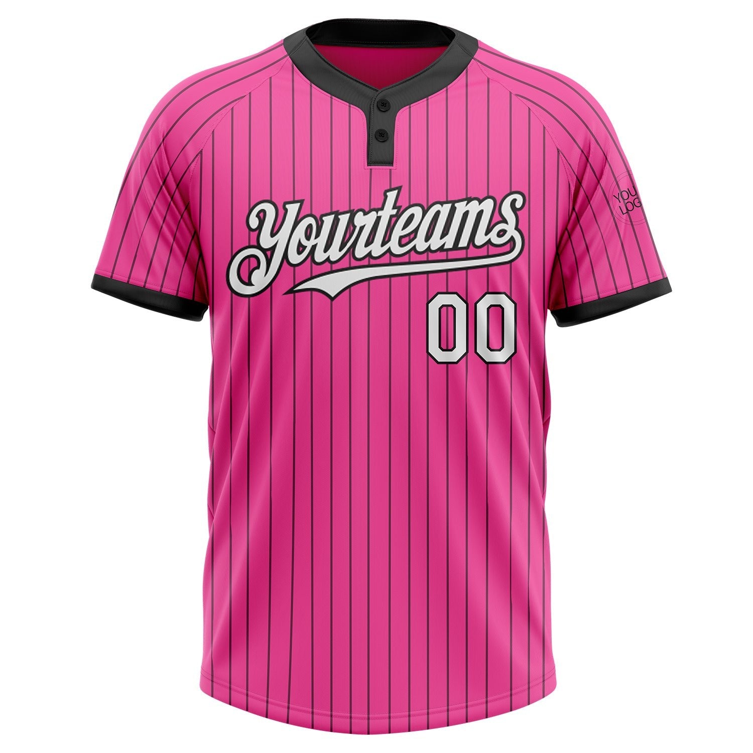 Custom Pink Black Pinstripe White Two-Button Unisex Softball Jersey photo 2