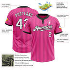 Custom Pink Black Pinstripe White Two-Button Unisex Softball Jersey photo 3