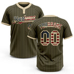 Custom Olive Cream Pinstripe Vintage USA Flag Salute To Service Two-Button Unisex Softball Jersey