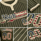 Custom Olive Cream Pinstripe Vintage USA Flag Salute To Service Two-Button Unisex Softball Jersey detail