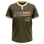 Custom Olive Cream Pinstripe Vintage USA Flag Salute To Service Two-Button Unisex Softball Jersey photo 2