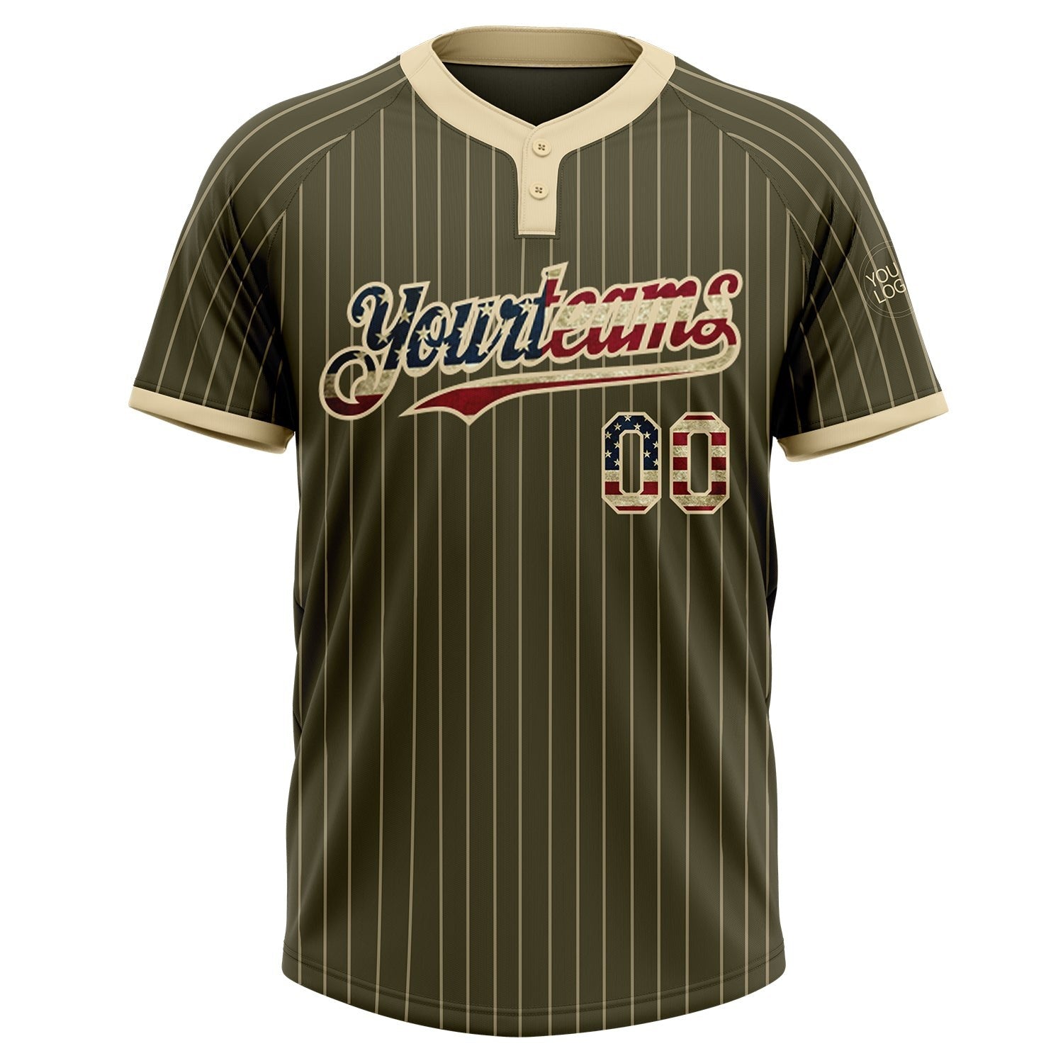 Custom Olive Cream Pinstripe Vintage USA Flag Salute To Service Two-Button Unisex Softball Jersey photo 2
