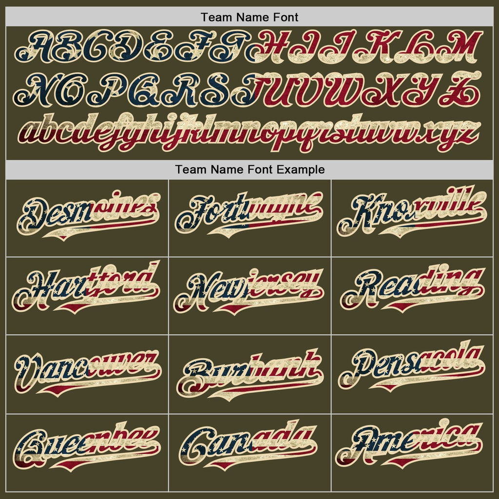 Custom Olive Cream Pinstripe Vintage USA Flag Salute To Service Two-Button Unisex Softball Jersey photo 4