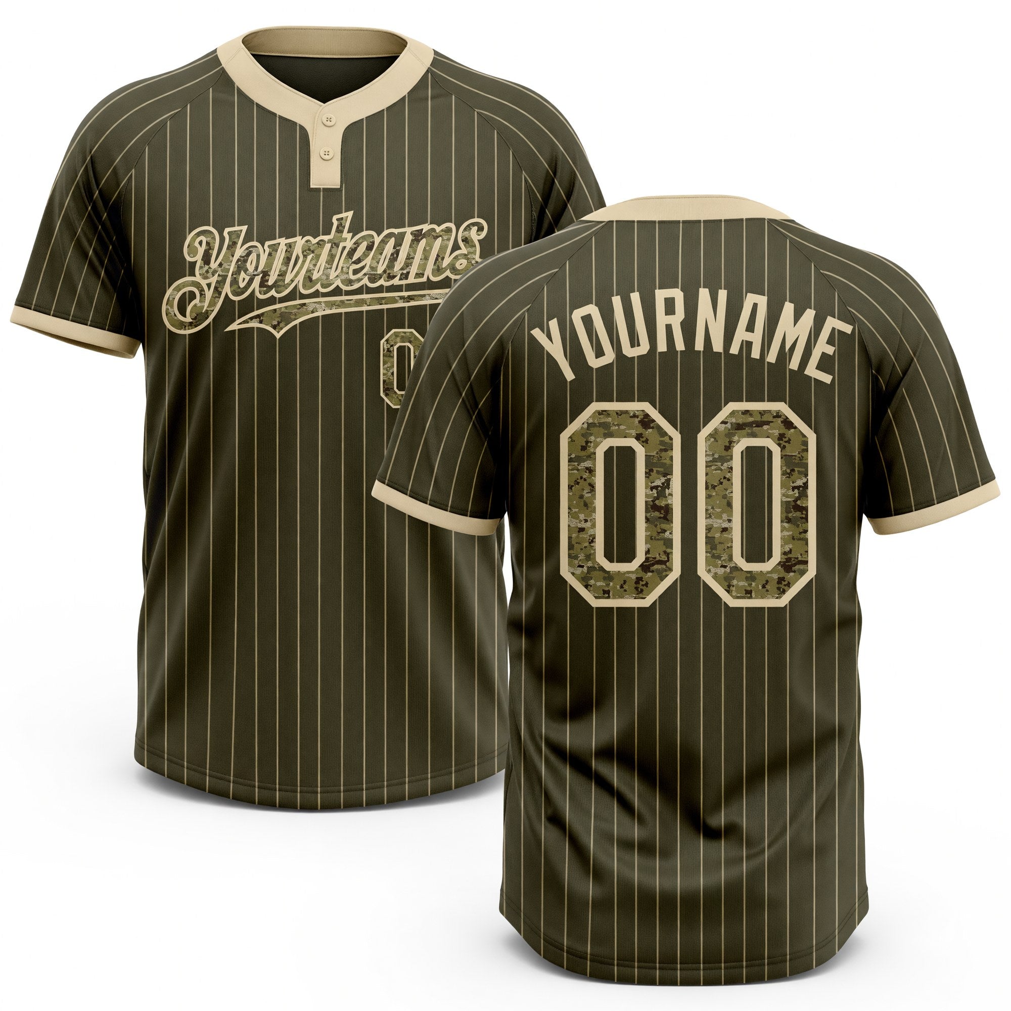 Custom Olive Cream Pinstripe Camo Salute To Service Two-Button Unisex Softball Jersey