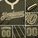 Custom Olive Cream Pinstripe Camo Salute To Service Two-Button Unisex Softball Jersey detail