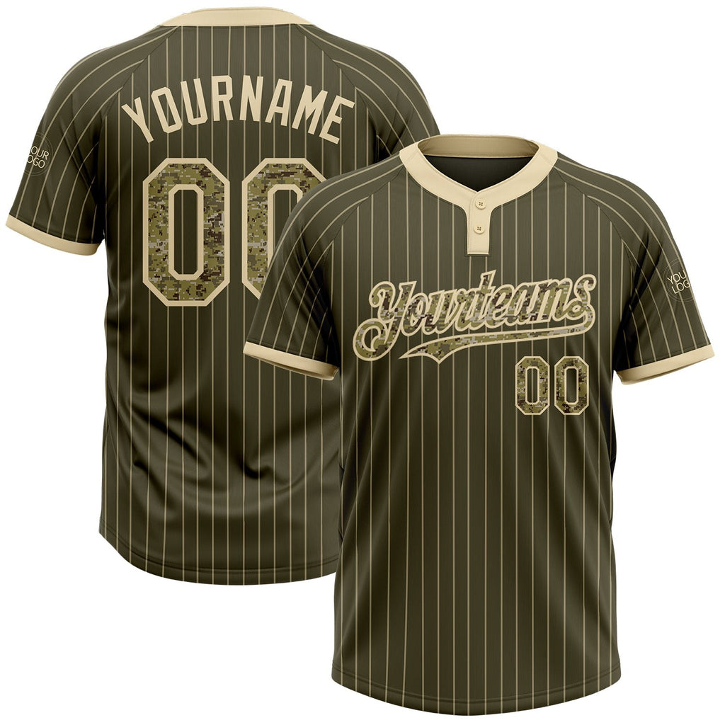 Custom Olive Cream Pinstripe Camo Salute To Service Two-Button Unisex Softball Jersey photo 1