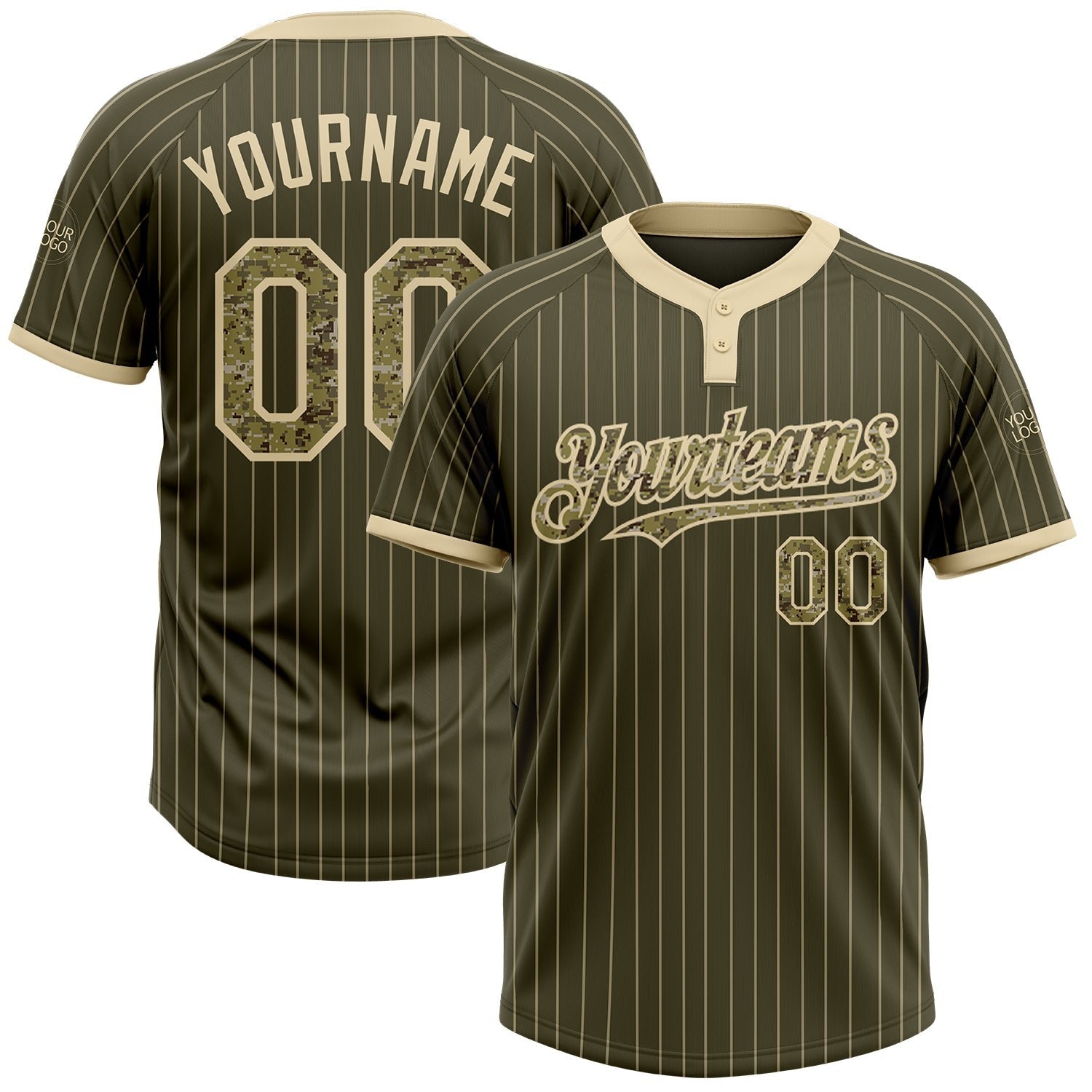 Custom Olive Cream Pinstripe Camo Salute To Service Two-Button Unisex Softball Jersey photo 1