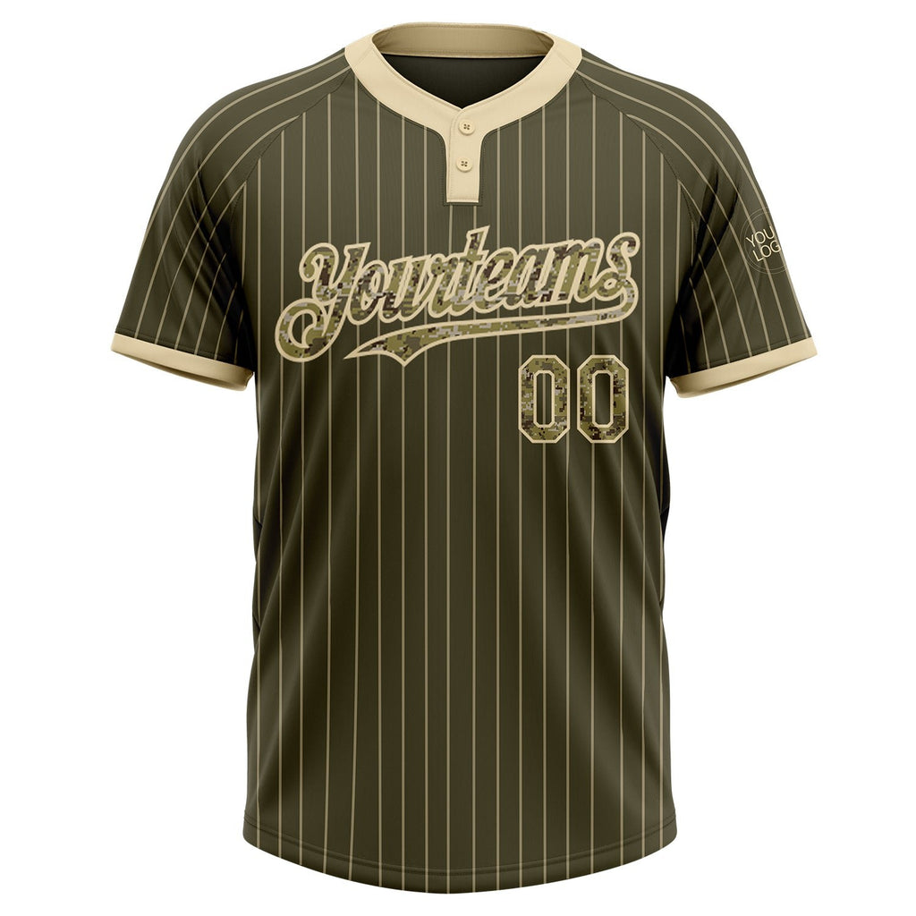 Custom Olive Cream Pinstripe Camo Salute To Service Two-Button Unisex Softball Jersey photo 2