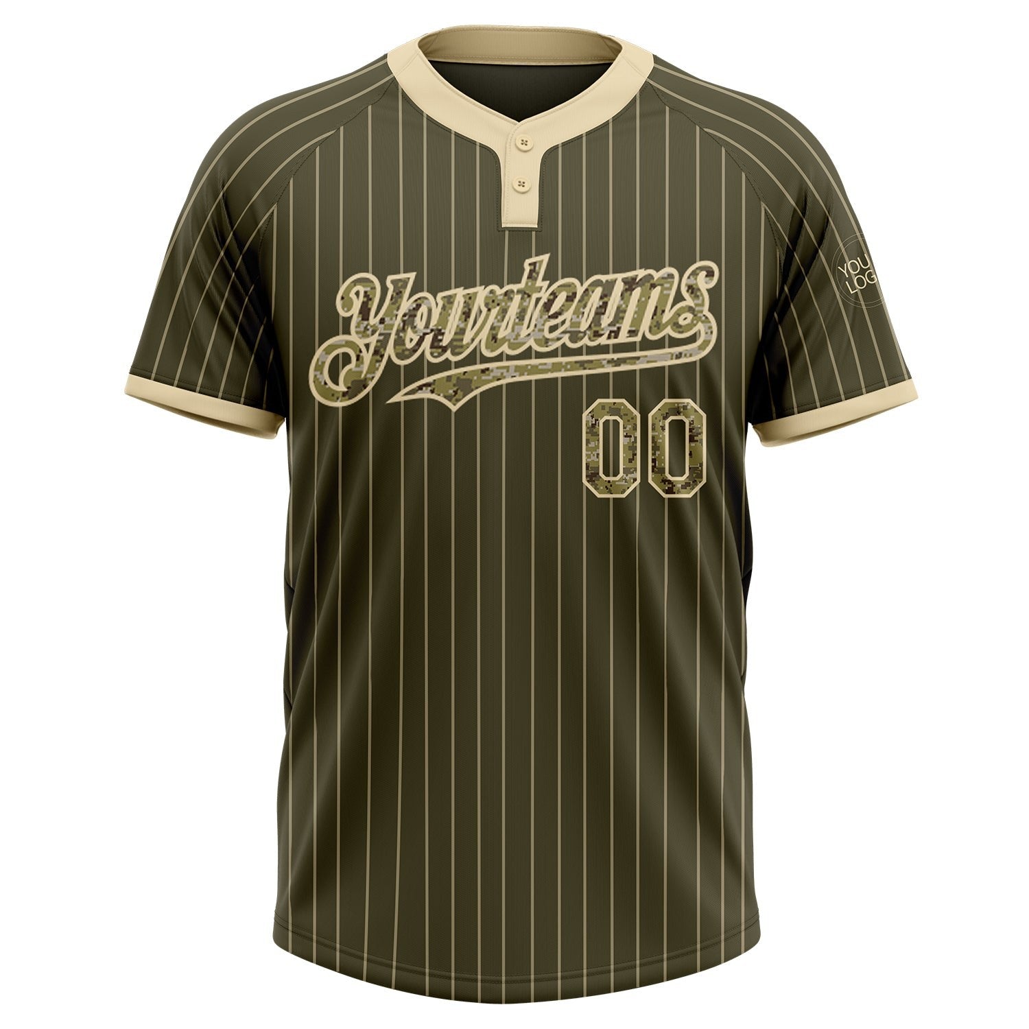 Custom Olive Cream Pinstripe Camo Salute To Service Two-Button Unisex Softball Jersey photo 2