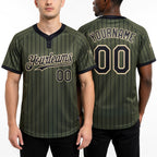 Custom Olive Black Pinstripe Cream Salute To Service Two-Button Unisex Softball Jersey worn front and back