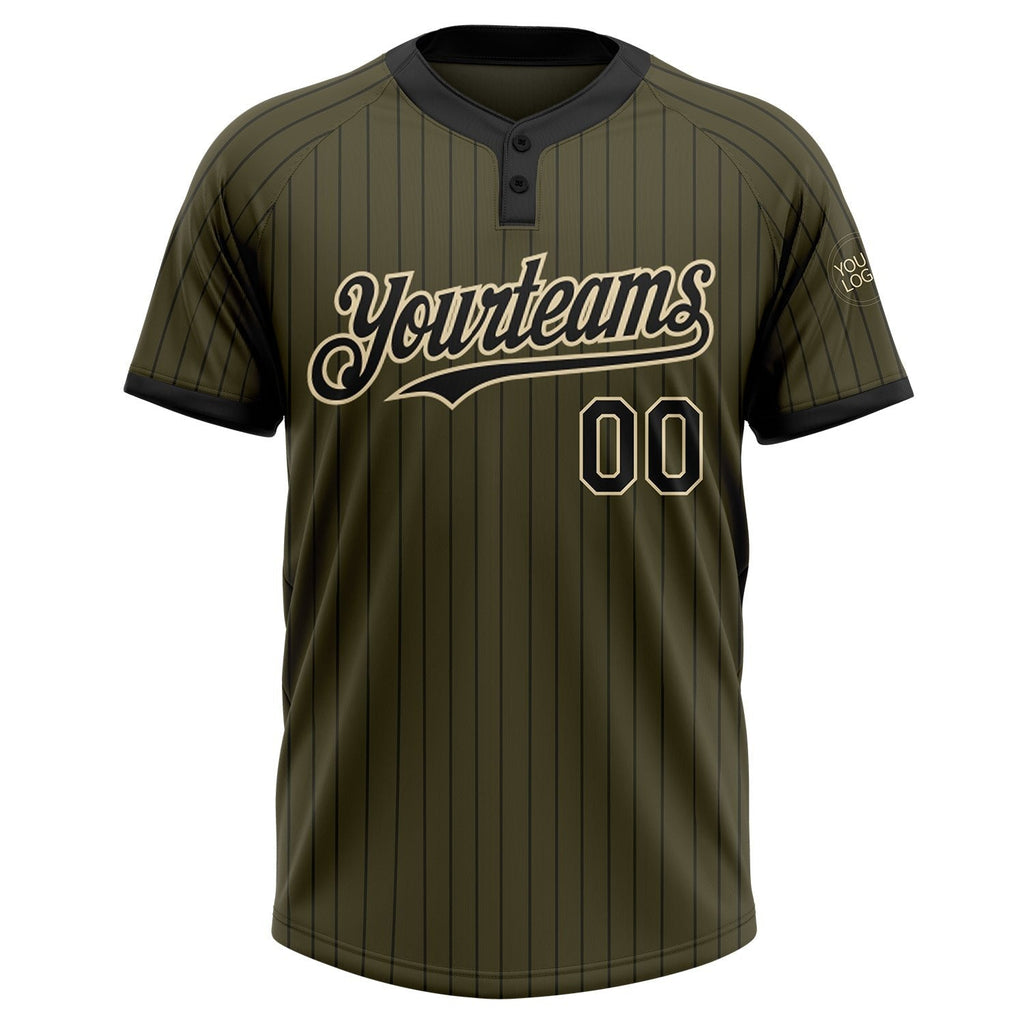 Custom Olive Black Pinstripe Cream Salute To Service Two-Button Unisex Softball Jersey photo 2