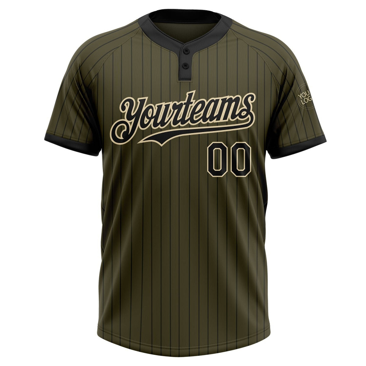 Custom Olive Black Pinstripe Cream Salute To Service Two-Button Unisex Softball Jersey photo 2