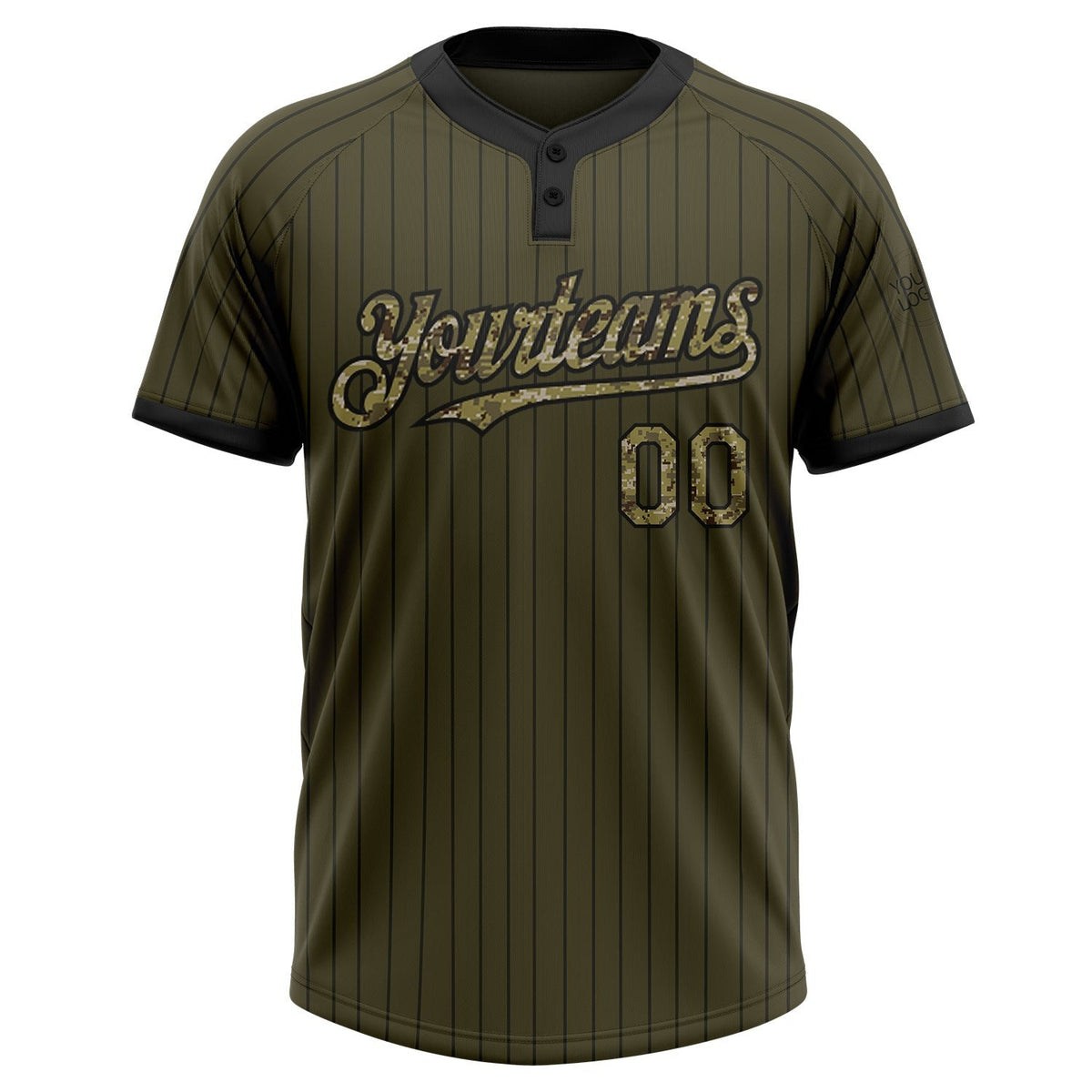Custom Olive Black Pinstripe Camo Salute To Service Two-Button Unisex Softball Jersey photo 2