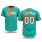 Custom Aqua Orange Pinstripe White Two-Button Unisex Softball Jersey