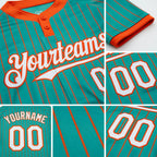Custom Aqua Orange Pinstripe White Two-Button Unisex Softball Jersey detail