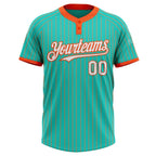 Custom Aqua Orange Pinstripe White Two-Button Unisex Softball Jersey photo 2