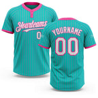 Custom Aqua Pink Pinstripe White Two-Button Unisex Softball Jersey