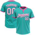 Custom Aqua Pink Pinstripe White Two-Button Unisex Softball Jersey photo 1