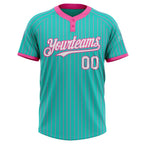Custom Aqua Pink Pinstripe White Two-Button Unisex Softball Jersey photo 2