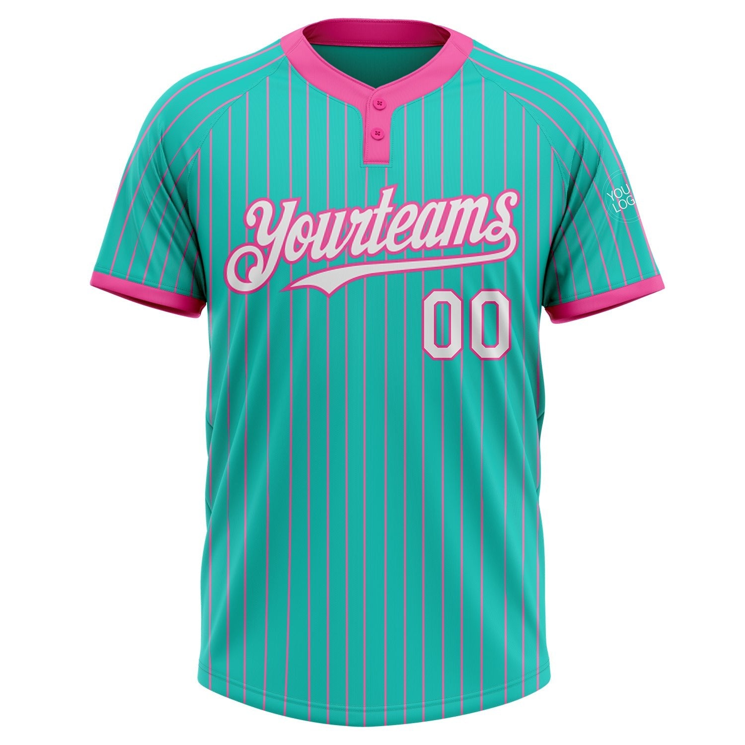 Custom Aqua Pink Pinstripe White Two-Button Unisex Softball Jersey photo 2