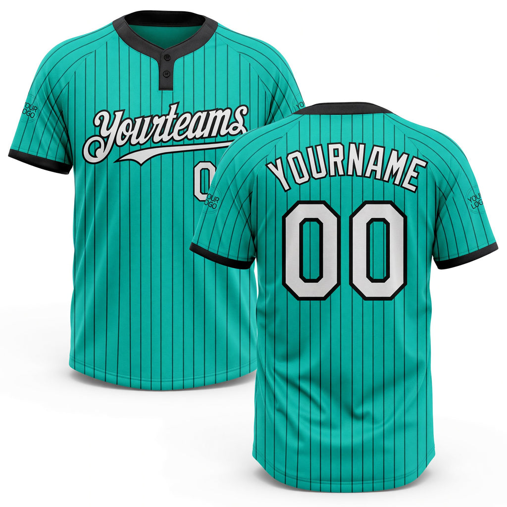 Custom Aqua Black Pinstripe White Two-Button Unisex Softball Jersey