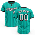 Custom Aqua Black Pinstripe White Two-Button Unisex Softball Jersey