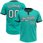 Custom Aqua Black Pinstripe White Two-Button Unisex Softball Jersey photo 1