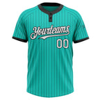 Custom Aqua Black Pinstripe White Two-Button Unisex Softball Jersey photo 2
