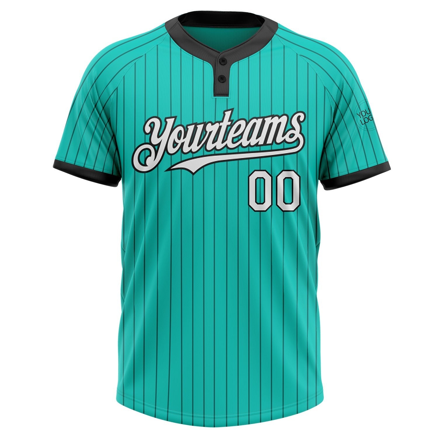 Custom Aqua Black Pinstripe White Two-Button Unisex Softball Jersey photo 2