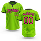 Custom Neon Green Black Pinstripe Pink Two-Button Unisex Softball Jersey