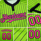 Custom Neon Green Black Pinstripe Pink Two-Button Unisex Softball Jersey detail