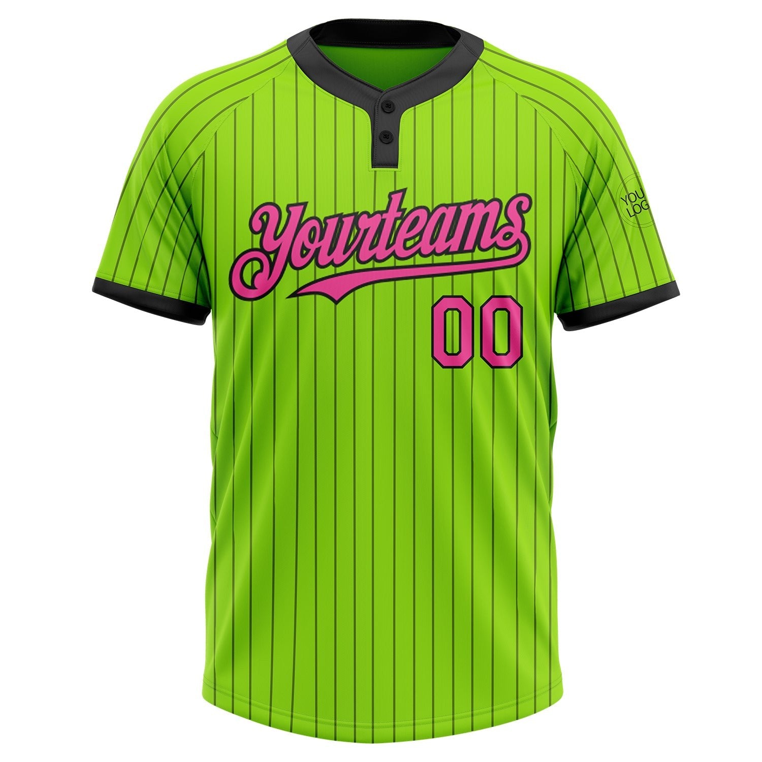 Custom Neon Green Black Pinstripe Pink Two-Button Unisex Softball Jersey photo 2