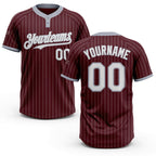 Custom Burgundy Gray Pinstripe White Two-Button Unisex Softball Jersey