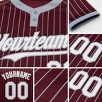 Custom Burgundy Gray Pinstripe White Two-Button Unisex Softball Jersey detail
