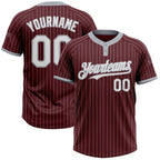 Custom Burgundy Gray Pinstripe White Two-Button Unisex Softball Jersey photo 1
