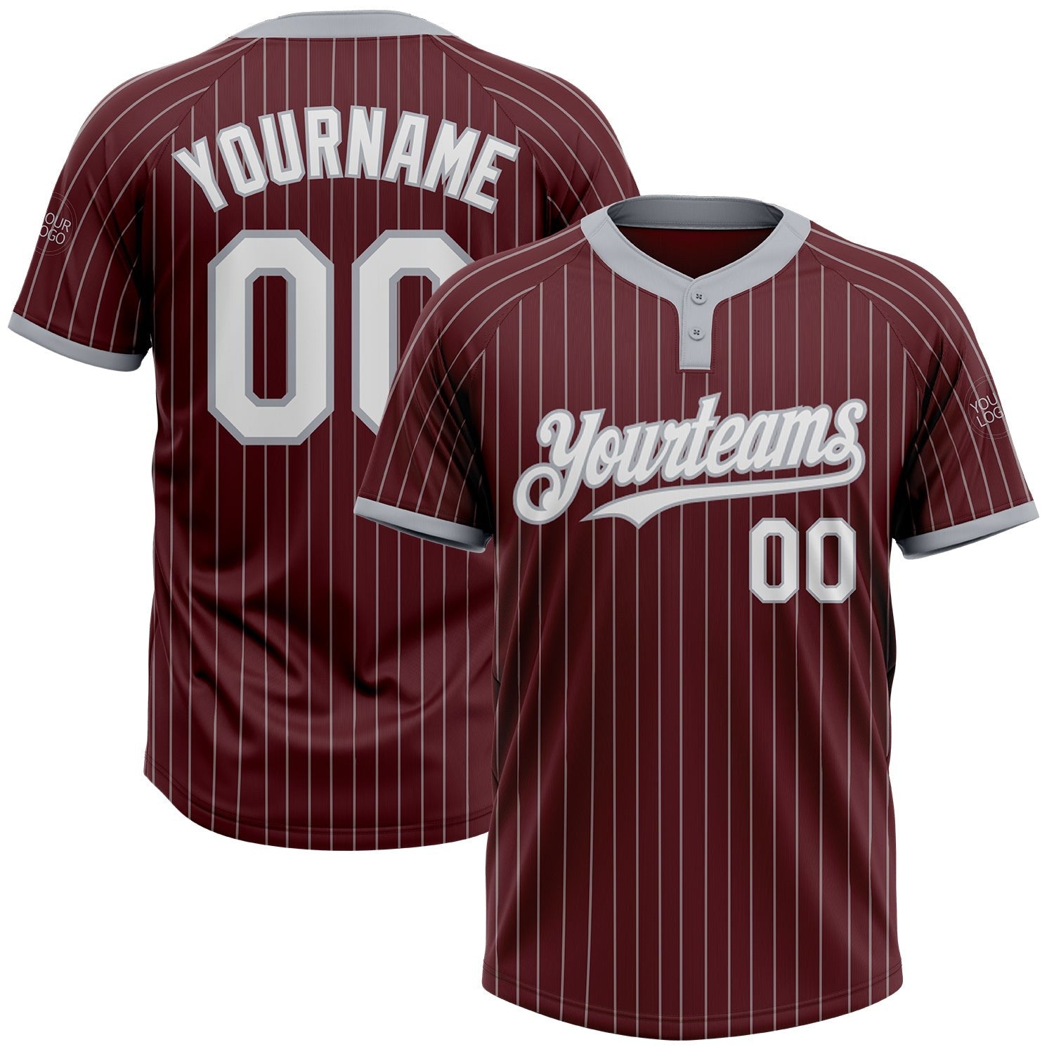 Custom Burgundy Gray Pinstripe White Two-Button Unisex Softball Jersey photo 1
