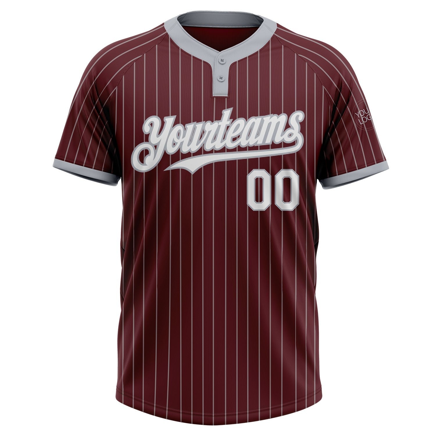 Custom Burgundy Gray Pinstripe White Two-Button Unisex Softball Jersey photo 2