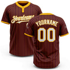 Custom Burgundy Gold Pinstripe White Two-Button Unisex Softball Jersey