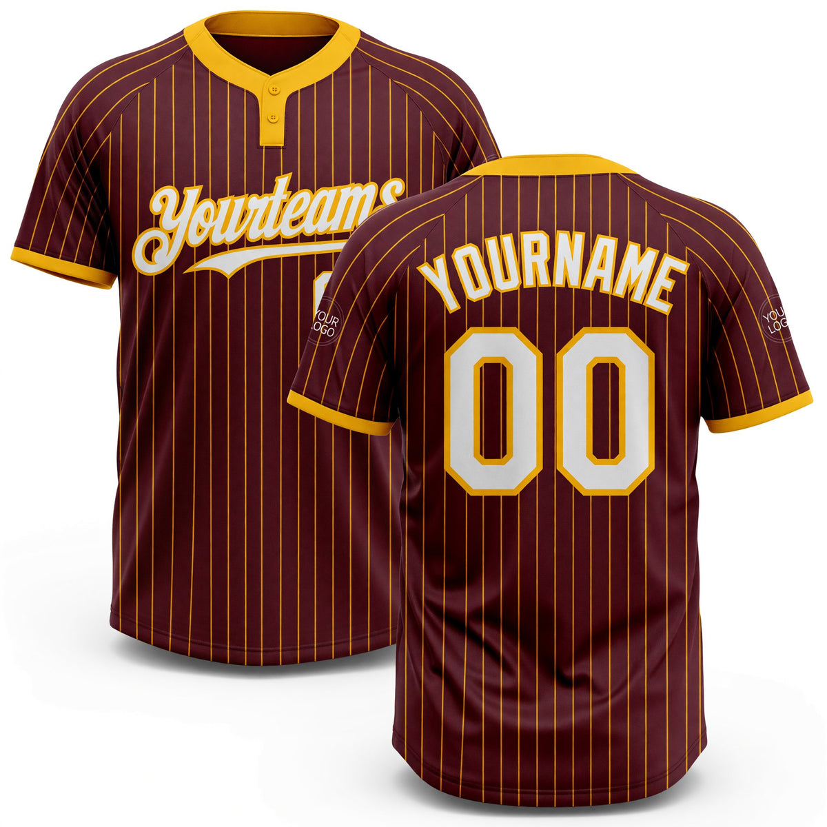 Custom Burgundy Gold Pinstripe White Two-Button Unisex Softball Jersey