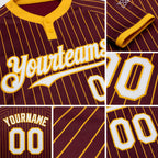 Custom Burgundy Gold Pinstripe White Two-Button Unisex Softball Jersey detail