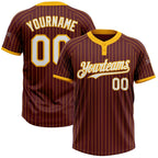 Custom Burgundy Gold Pinstripe White Two-Button Unisex Softball Jersey photo 1