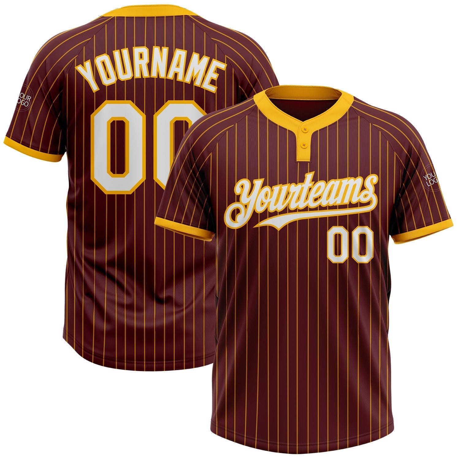 Custom Burgundy Gold Pinstripe White Two-Button Unisex Softball Jersey photo 1