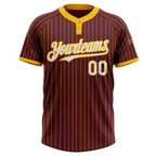 Custom Burgundy Gold Pinstripe White Two-Button Unisex Softball Jersey photo 2