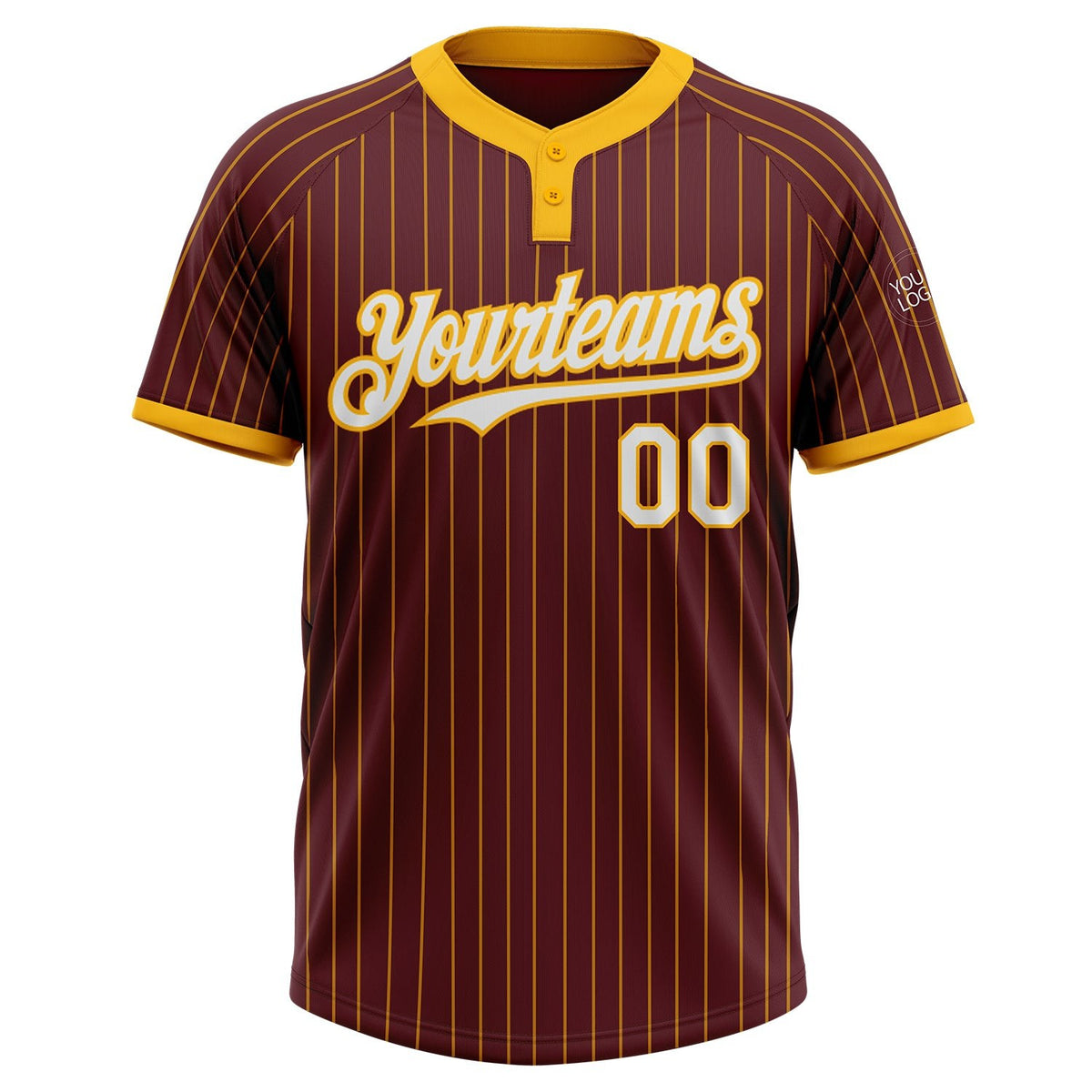 Custom Burgundy Gold Pinstripe White Two-Button Unisex Softball Jersey photo 2