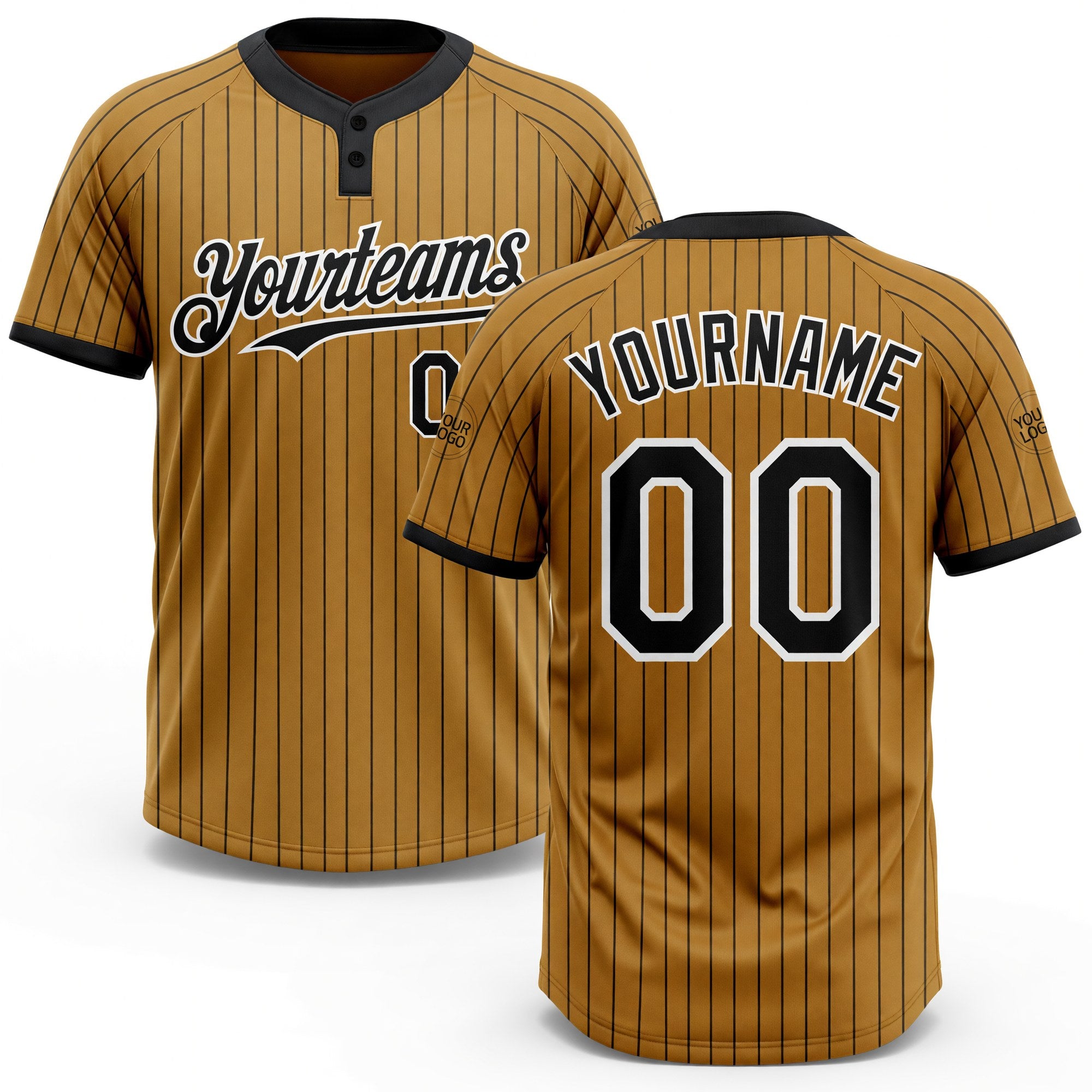 Custom Old Gold Black Pinstripe White Two-Button Unisex Softball Jersey
