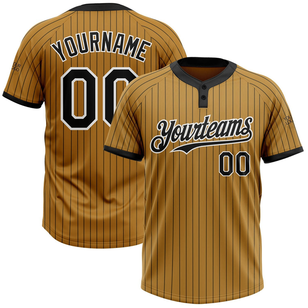 Custom Old Gold Black Pinstripe White Two-Button Unisex Softball Jersey photo 1