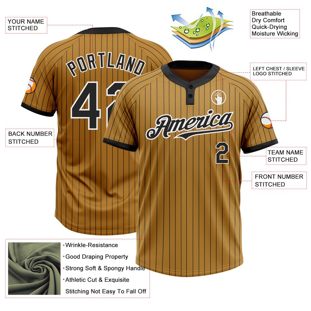 Custom Old Gold Black Pinstripe White Two-Button Unisex Softball Jersey photo 3