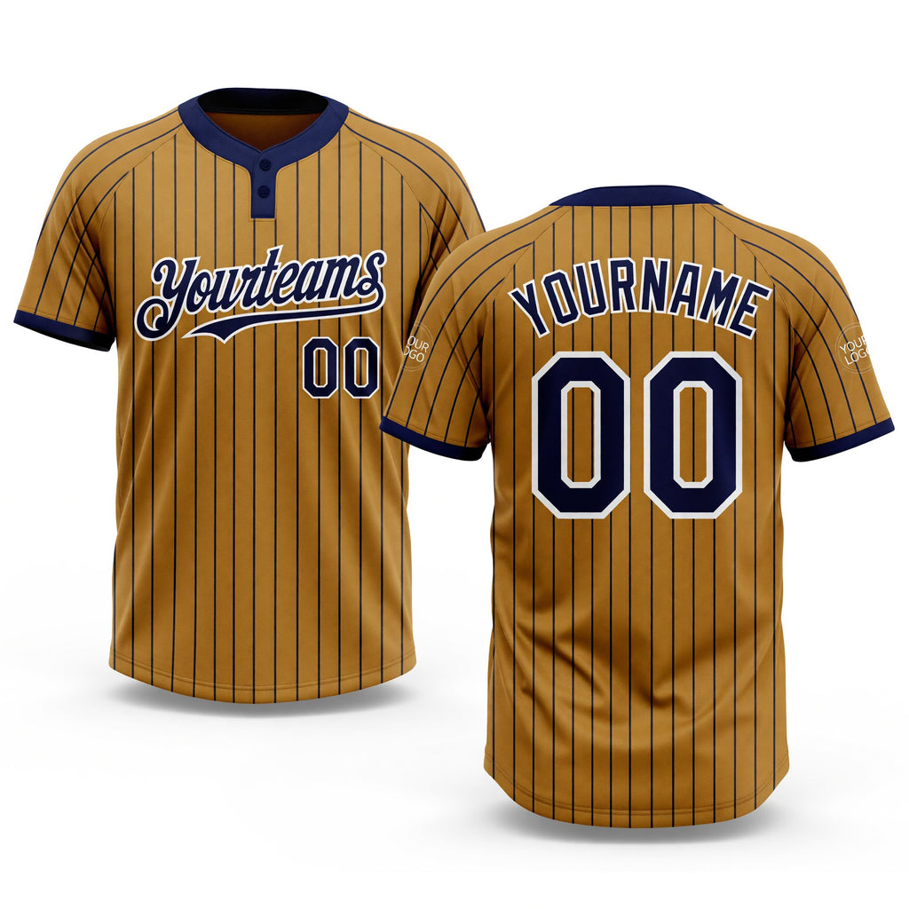 Custom Old Gold Navy Pinstripe White Two-Button Unisex Softball Jersey