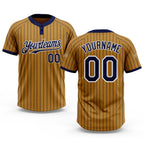 Custom Old Gold Navy Pinstripe White Two-Button Unisex Softball Jersey
