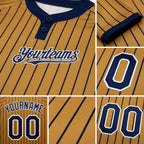 Custom Old Gold Navy Pinstripe White Two-Button Unisex Softball Jersey detail